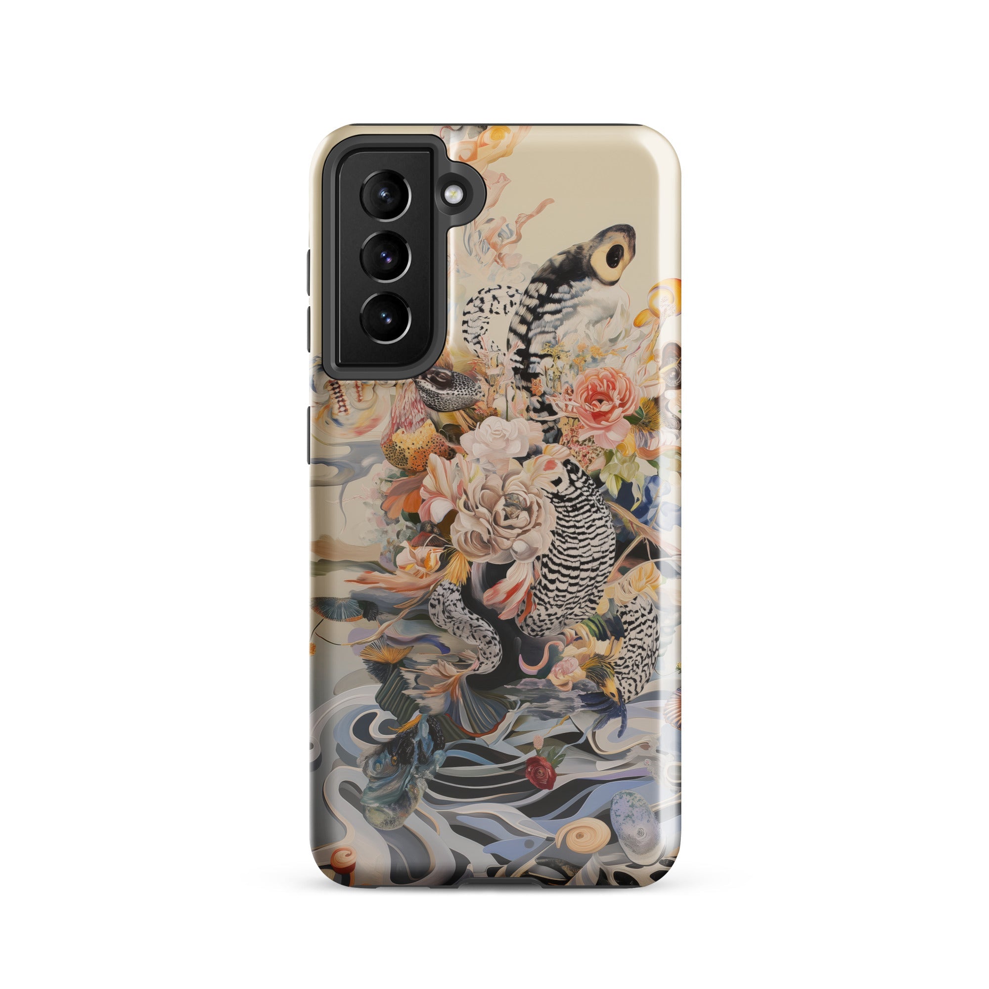 Watchtower Surreal Floral Alien Art Samsung Case, Galaxy S21 / Gloss, Phone Case Intricate Illustration Flowers Snakes Birds Muted