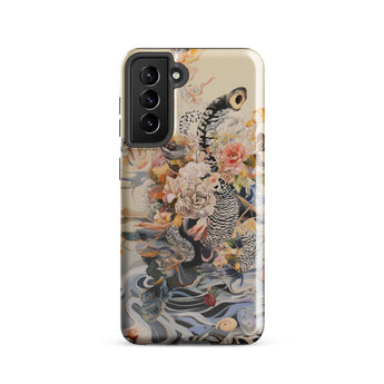 Watchtower - Surreal Floral Alien Art Samsung Case, Galaxy S21 / Gloss, Phone Case Intricate Illustration Flowers Snakes Birds Muted