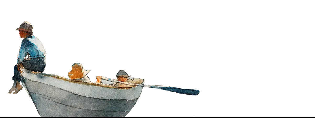 Watercolor painting of people in a boat by Henry Scott Tuke for Edwardian sunlight article