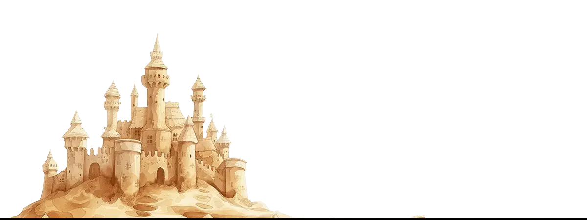 Watercolor sandcastle artwork illustrating Henry Scott Tuke’s Edwardian seaside scenes