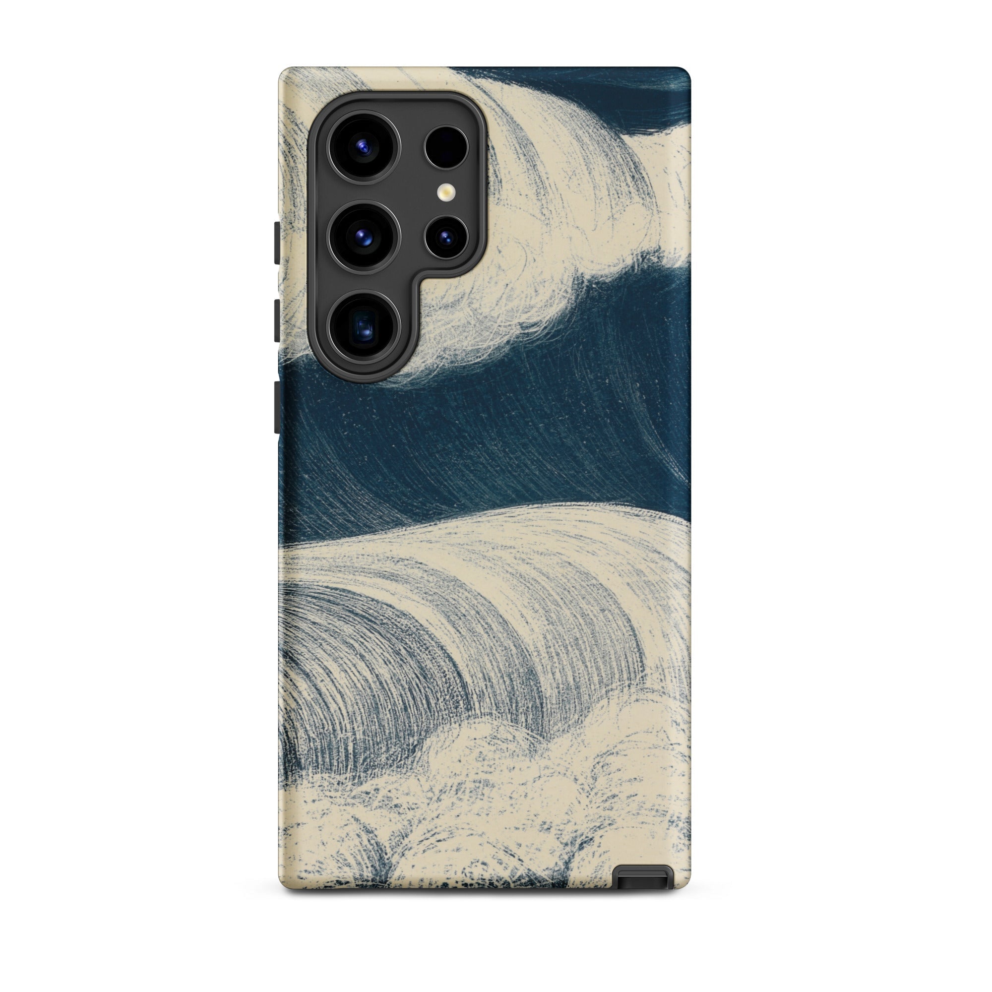 The Wave C. R. W. Nevinson Samsung Case, Galaxy S24 Ultra / Matte, Smartphone Navy Blue Cream Wave Patterned Protective Case
