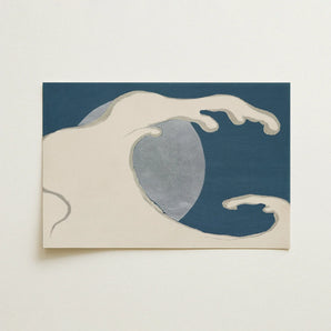 Waves and Moon - Kamisaka Sekka Art Print / Canvas Abstract Painting Stylized Wave Off-white Gray Deep Blue, Prints