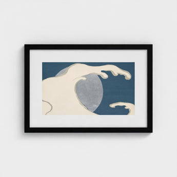 Waves and Moon - Kamisaka Sekka Art Print / Canvas Black-framed Artwork Abstract Wave Cream Gray Deep Blue, Prints