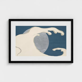 Waves and Moon - Kamisaka Sekka Art Print / Canvas Black-framed Artwork Stylized Wave Cream Gray Deep Blue, Prints