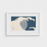 Waves and Moon - Kamisaka Sekka Art Print / Canvas Minimalist White-framed Stylized Wave Cream Gray, Prints