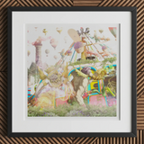 Way Back when Playpen - Myth Mash-up Collage Art Print, 12x12’’ / 31x31cm / Black Frame / 2’’ Matboard, Framed Fantastical Colorful Artwork