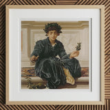 Weaving the Wreath - Frederic Leighton Art Print, 12x12’’ / 31x31cm / Natural Frame / 2’’ Matboard, Framed Print Woman Laurel Wreath Dark