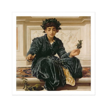 Weaving the Wreath - Frederic Leighton Art Print / Canvas Classical Painting Dark Velvet Robe Laurel Wreath Leaves Frederic Leighton Art,