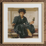 Weaving the Wreath - Frederic Leighton Art Print / Canvas Framed Reproduction Classical Painting Woman Dark Velvet Robes Frederic Leighton