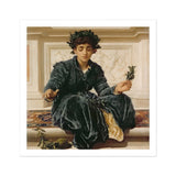 Weaving the Wreath - Frederic Leighton Art Print, Classical Painting Dark Velvet Robe Laurel Wreath Leaves