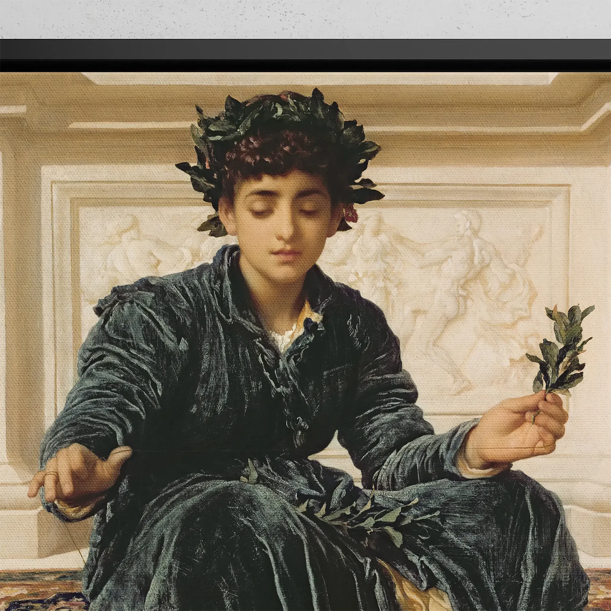 Weaving The Wreath - Frederic Leighton Float Frame Canvas - Posters Prints & Visual Artwork - Aesthetic Art