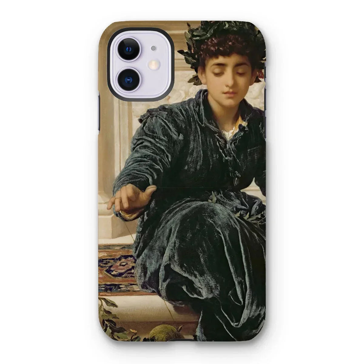 Weaving the Wreath - Frederic Leighton Iphone Case, 11 / Matte, Phone Case Classical Painting Person Dark Velvet Clothing
