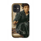 Weaving the Wreath - Frederic Leighton Iphone Case, 12 Mini / Matte, Phone Case Classical Painting Person Green Velvet Dress
