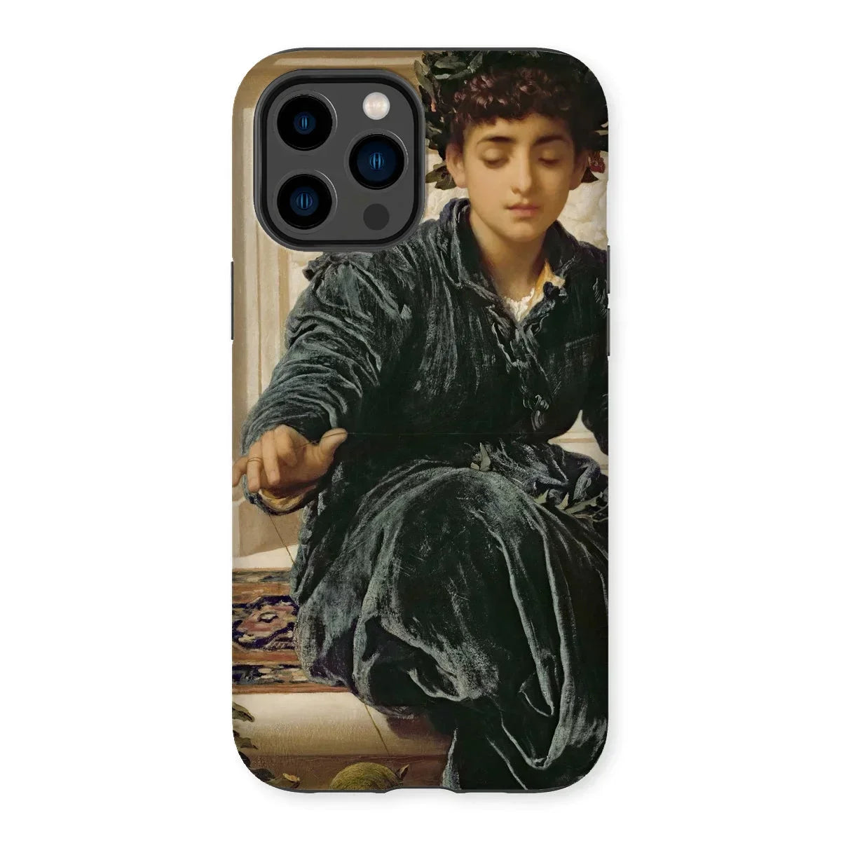 Weaving the Wreath - Frederic Leighton Iphone Case, 14 Pro Max / Matte, Phone Case Classical Painting Person Dark Velvet Dress