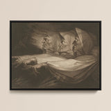 The Weird Sisters - After Henry Fuseli Framed Canvas, 16x12’’ / 41x31cm / Black Floating Frame, Black Framed Sepia-toned Three Hooded