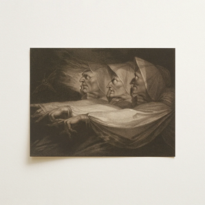 The Weird Sisters - Henry Fuseli Art Print / Canvas Monochrome Print Three Women Hooded Garments Rendered Detailed Death-head Moth Hovers,