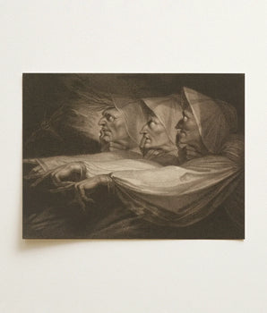 Monochrome Print Three Women Hooded Garments Rendered Detailed Death-head Moth Hovers, Henry Fuseli Art, John Raphael Smith Mezzotint