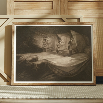 The Weird Sisters - Henry Fuseli Art Print, Vintage Sepia-toned Framed Print Three Witches
