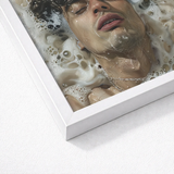 White Framed Artwork Man’s Face Partially Submerged Soapy Homoerotic Art Print, Latino, Symphony Swells