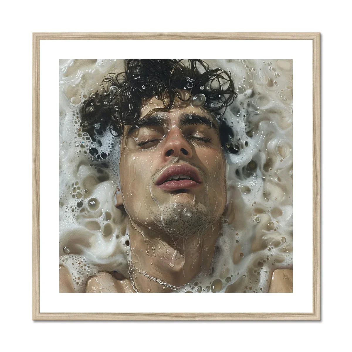 Wet Whistle Sensual Homoerotic Dream Art Print, Framed Artistic Photograph Submerged Water Curly Dark Hair