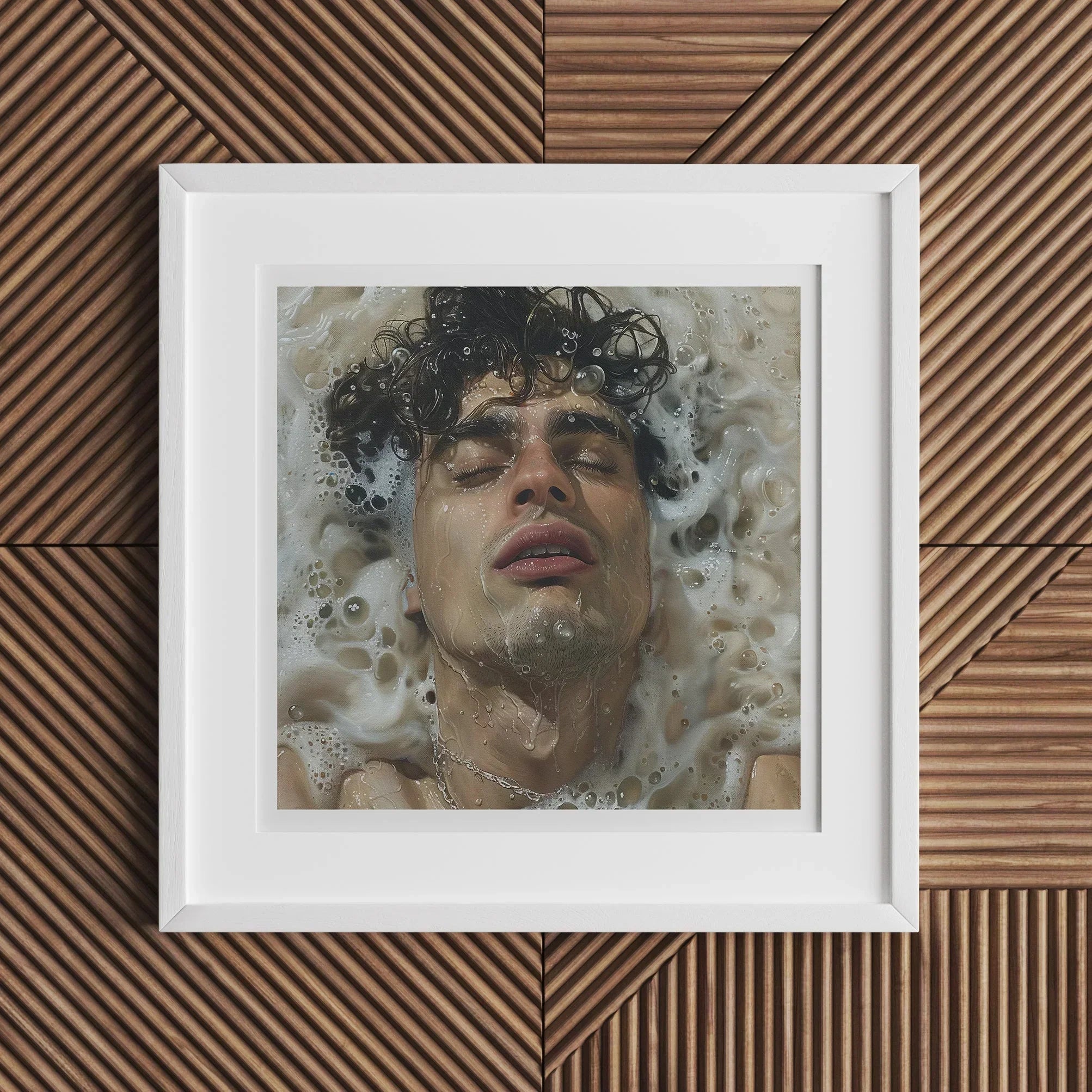 Wet Whistle Sensual Homoerotic Dream Art Print, Framed Photograph Person Submerged Water Curly Hair Closed