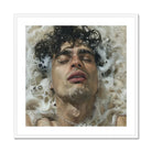 Wet Whistle Sensual Homoerotic Dream Art Print, Person Curly Dark Hair Submerged Soapy Bathwater Eyes