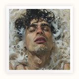 Wet Whistle - Sensual Homoerotic Dream Art Print, Person Submerged Soapy Water Eyes Closed Curly Hair