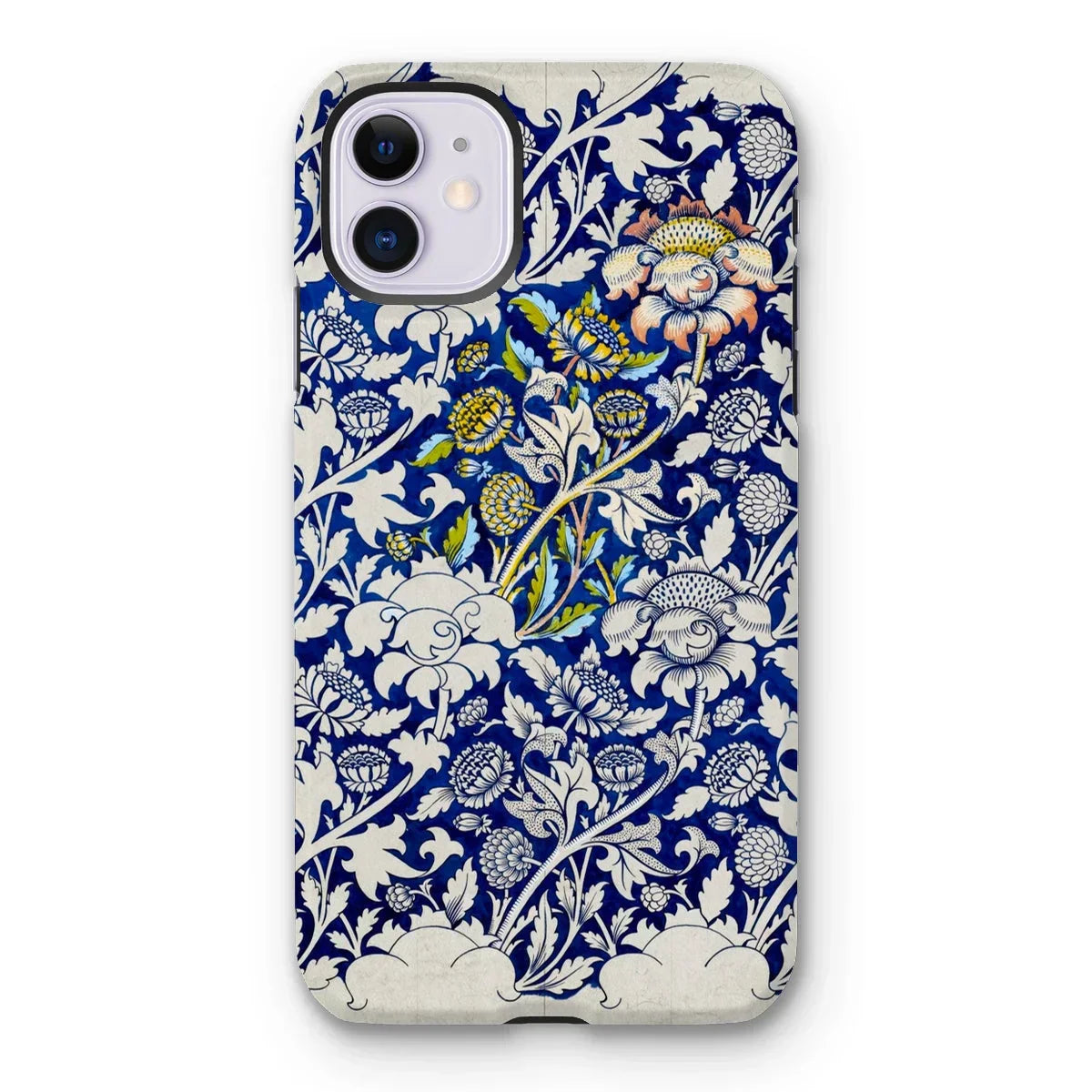 Wey - William Morris Fabric Pattern Iphone Case, 11 / Matte, Iphone Case Blue White Floral Pattern Yellow Accents
