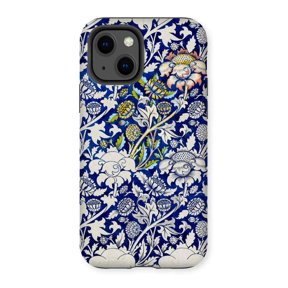 Wey - William Morris Fabric Pattern Iphone Case, 13 / Matte, Iphone Case Blue White Floral Pattern Yellow Accents