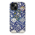 Wey - William Morris Fabric Pattern Iphone Case, 14 Plus / Matte, Phone Case Blue White Floral Pattern Yellow Accents