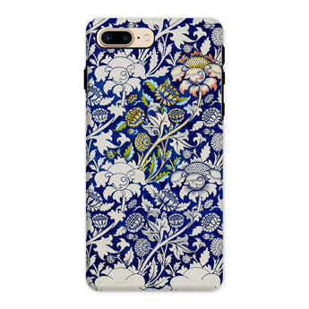 Wey - William Morris Fabric Pattern Iphone Case, 8 Plus / Matte, Phone Case Blue White Floral Pattern Birds Vines