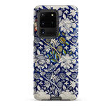 Wey - William Morris Fabric Pattern Samsung Case, Galaxy S20 Ultra / Matte, Navy Blue Phone Case White Floral Leaf Pattern