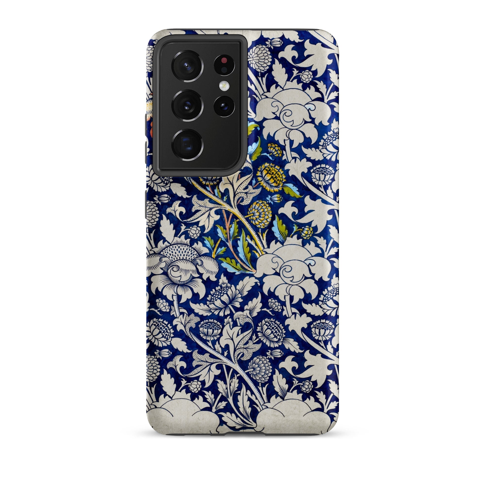 Wey William Morris Fabric Pattern Samsung Case, Galaxy S21 Ultra / Matte, Smartphone Case Blue White Floral Pattern