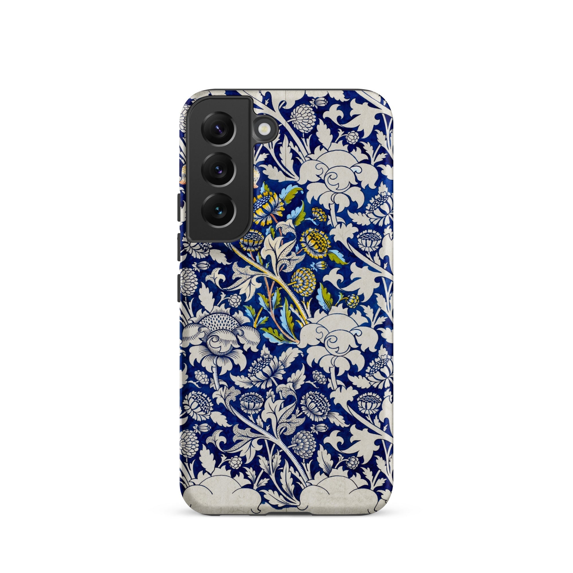 Wey William Morris Fabric Pattern Samsung Case, Galaxy S22 / Matte, Blue White Floral Patterned Smartphone Case