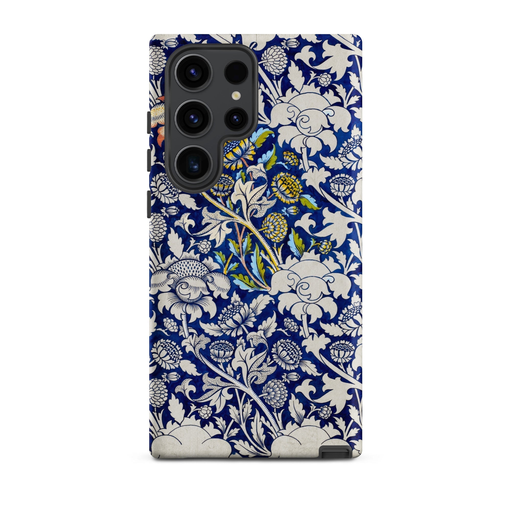 Wey William Morris Fabric Pattern Samsung Case, Galaxy S23 Ultra / Matte, Dark Blue White Floral Patterned Smartphone Case