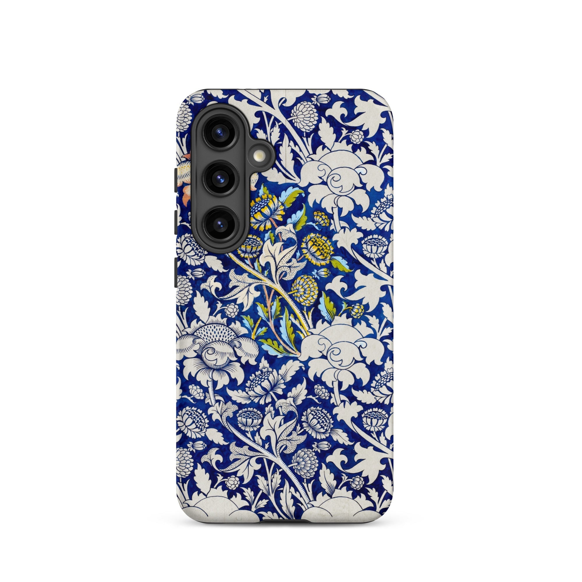 Wey William Morris Fabric Pattern Samsung Case, Galaxy S24 / Matte, Smartphone Case Blue White Floral Pattern