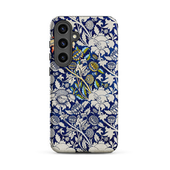 Wey - William Morris Fabric Pattern Samsung Case, Galaxy S24 Plus / Matte, Dark Blue Smartphone Case Intricate White Yellow Floral