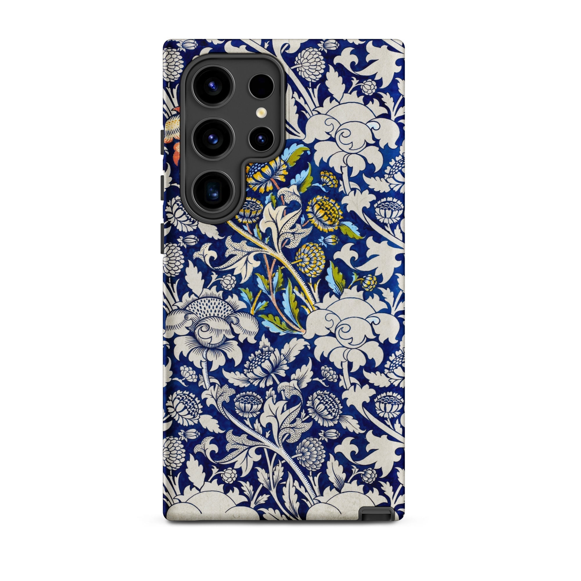 Wey William Morris Fabric Pattern Samsung Case, Galaxy S24 Ultra / Matte, Dark Blue Phone Case White Yellow Floral Pattern