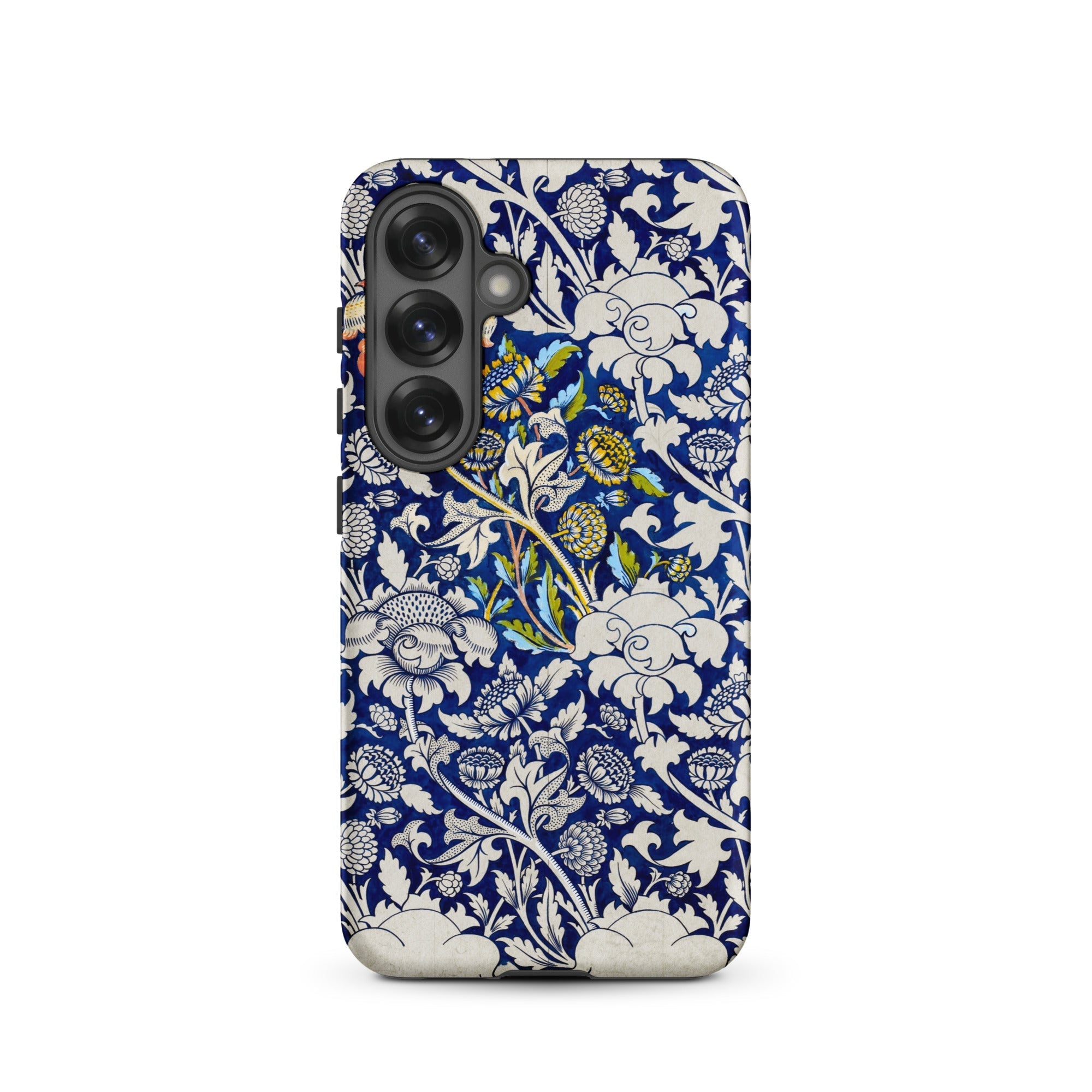 Wey William Morris Fabric Pattern Samsung Case, Galaxy S25 / Matte, Smartphone Case Blue White Floral Pattern