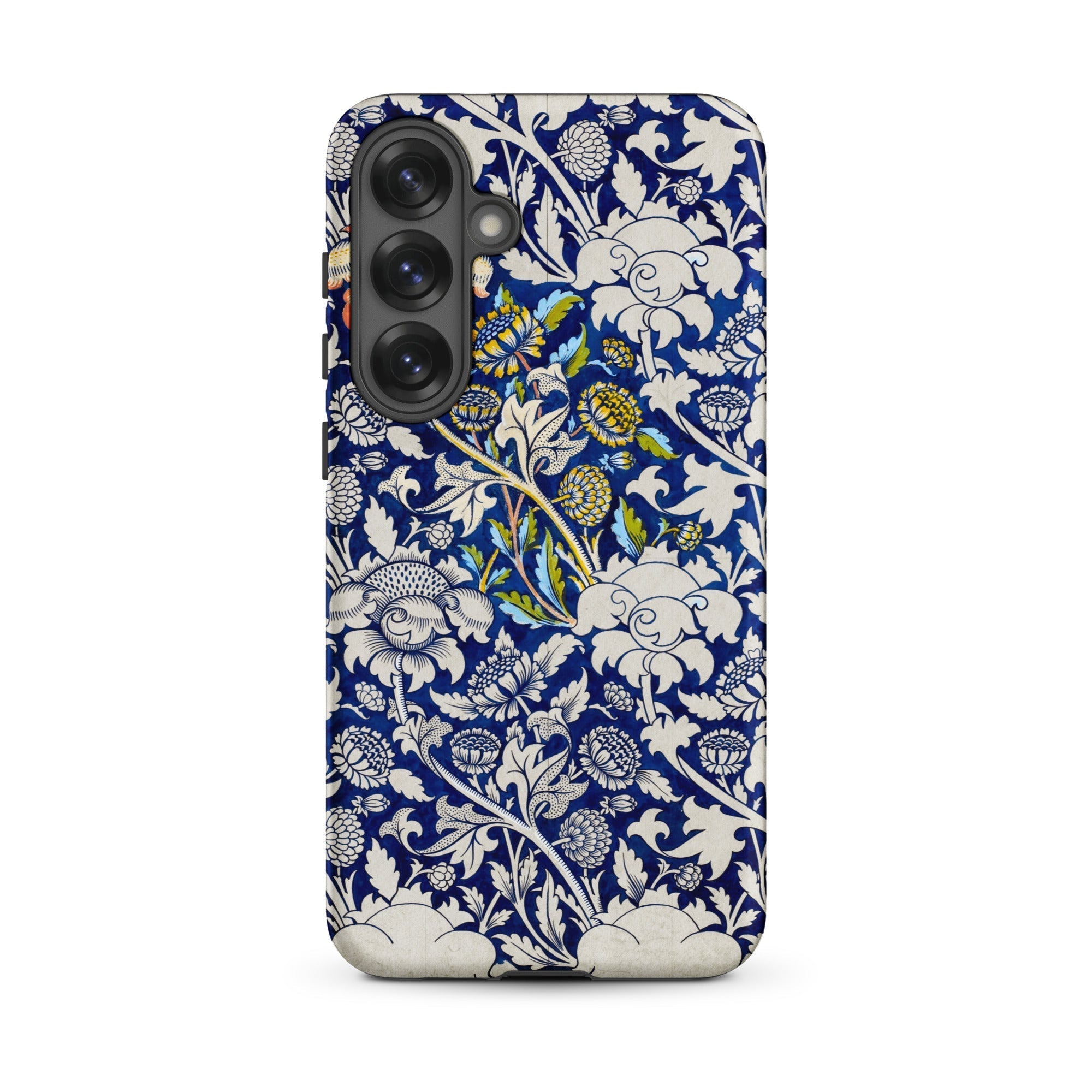 Wey William Morris Fabric Pattern Samsung Case, Galaxy S25 Plus / Matte, Smartphone Case Blue White Floral Pattern