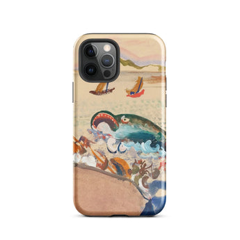 The Whale - Oskar Laske Phone Case Iphone 12 Pro / Gloss Vibrant Artistic Depiction Octopus Sea Sailboats Teal Behemoth Breaching, Crimson