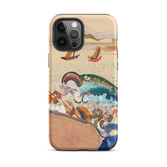 The Whale - Oskar Laske Phone Case Iphone 12 Pro Max / Matte Vibrant Impressionistic Painting Octopus Waves Sailboats Teal Behemoth