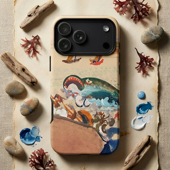 The Whale - Oskar Laske Phone Case Vibrant Hand-painted Dynamic Ocean Scene Shark Teal Behemoth Breaching, Crimson Jaws Hinged,