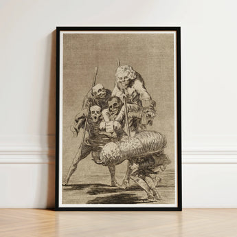 What one does to Another - Francisco De Goya Art Print / Canvas Framed Black-and-white Group Figures Dramatic Poses Enclosed Sleek, Bodies