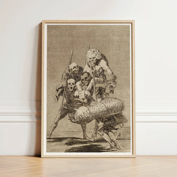 What one does to Another - Francisco De Goya Art Print / Canvas Framed Sepia-toned Group Figures Skeletons Man Wig Animal, Bodies Pile,