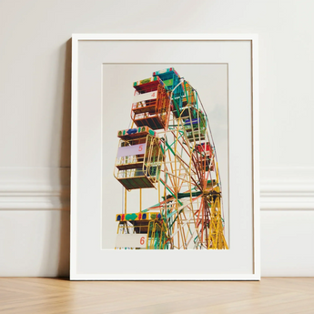 Wheel of Fortune - Amusement Park Ferris Art Print / Canvas Vibrant Colorful Ferris Wheel Print White Frame Eye-popping Wheel, Amusement