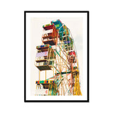 Wheel of Fortune - Amusement Park Ferris Art Print, Colorful Ferris Wheel Enclosed Passenger Compartments