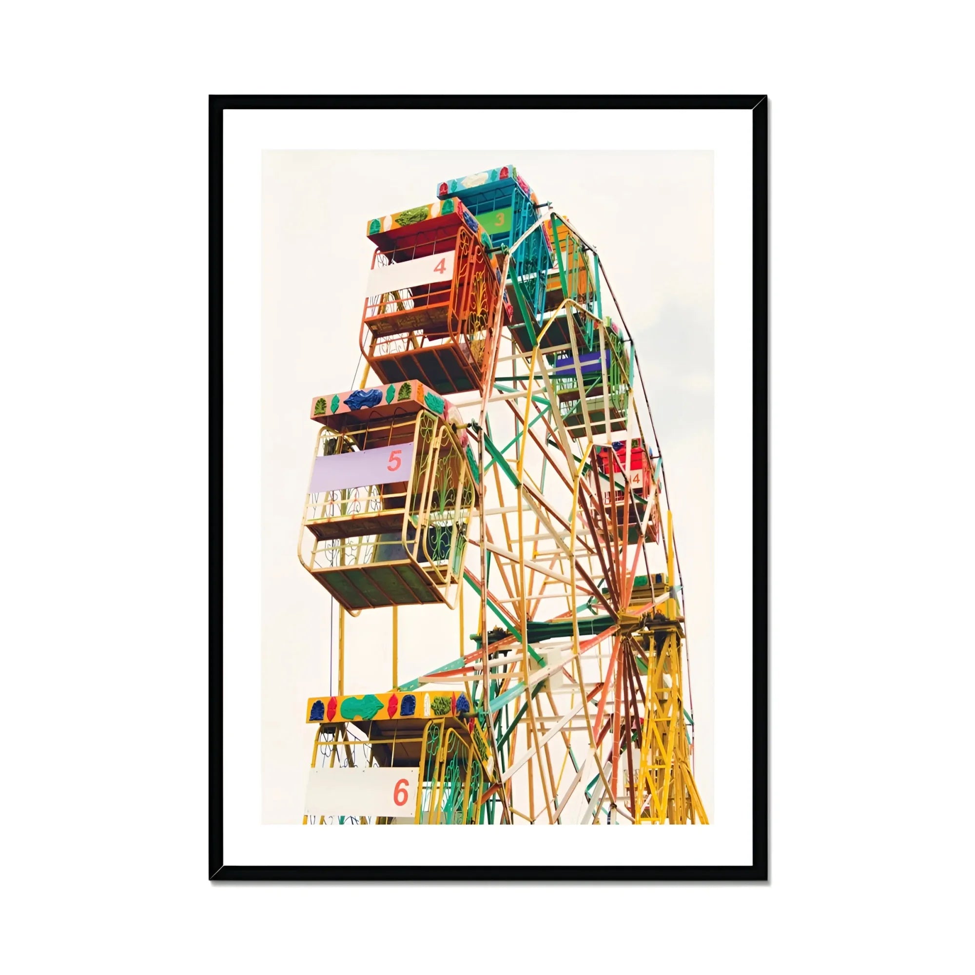 Wheel of Fortune - Amusement Park Ferris Art Print, Colorful Ferris Wheel Enclosed Passenger Compartments