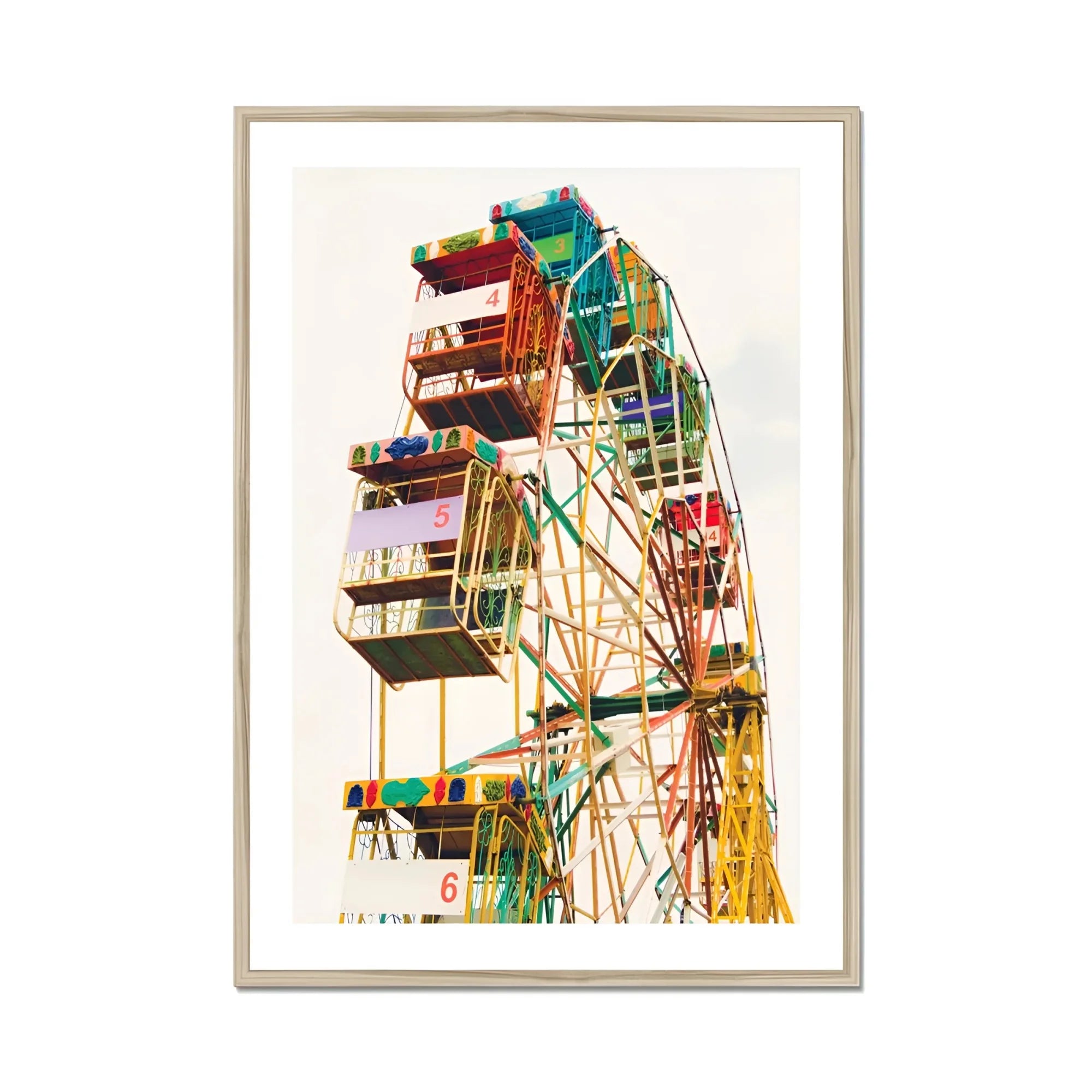Wheel of Fortune - Amusement Park Ferris Art Print, Colorful Ferris Wheel Enclosed Passenger Compartments