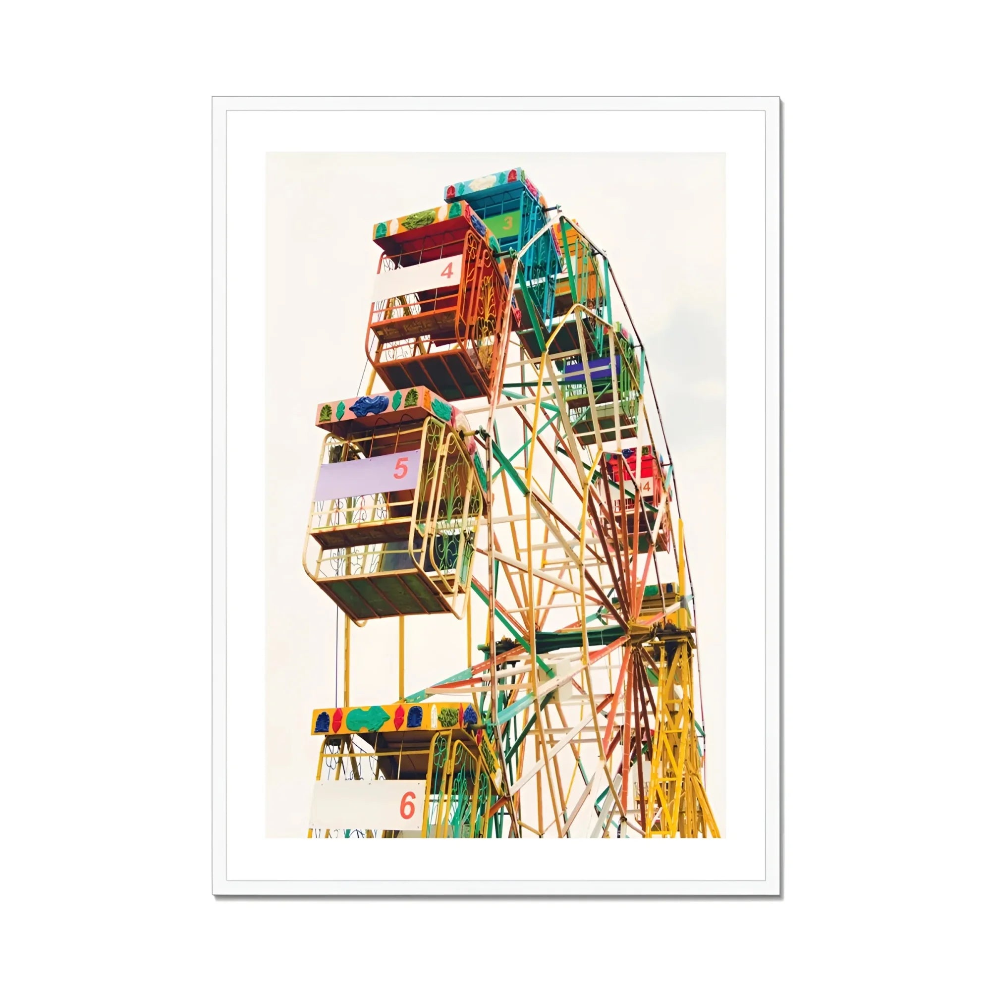 Wheel of Fortune - Amusement Park Ferris Art Print, Colorful Ferris Wheel Enclosed Passenger Compartments